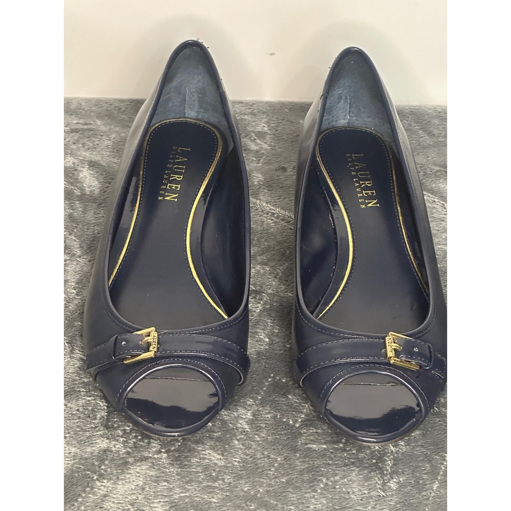 Lauren Ralph Lauren Madison Navy blue Leather slip on Wedge, Buckle 8B